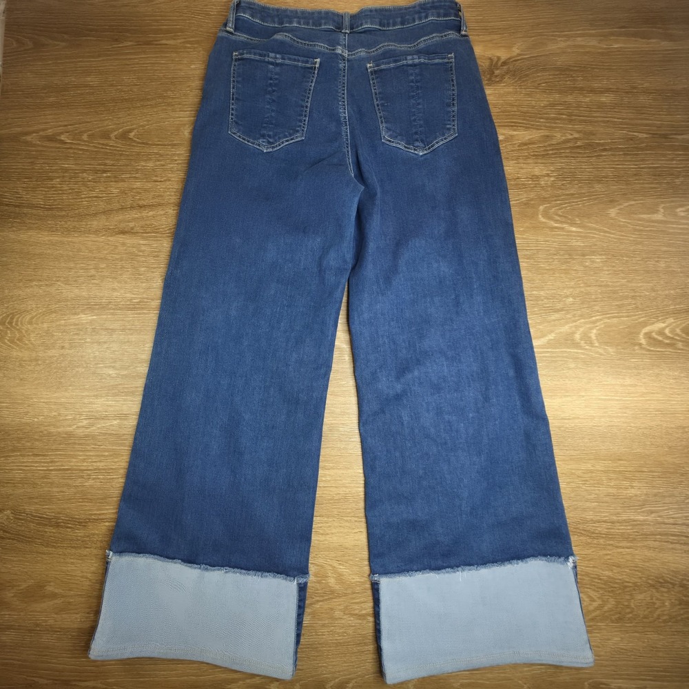 KUT from the Kloth Margo Wide Leg Jeans Women's 10 Blue Cuffed Pintuck High Rise - Picture 3 of 12